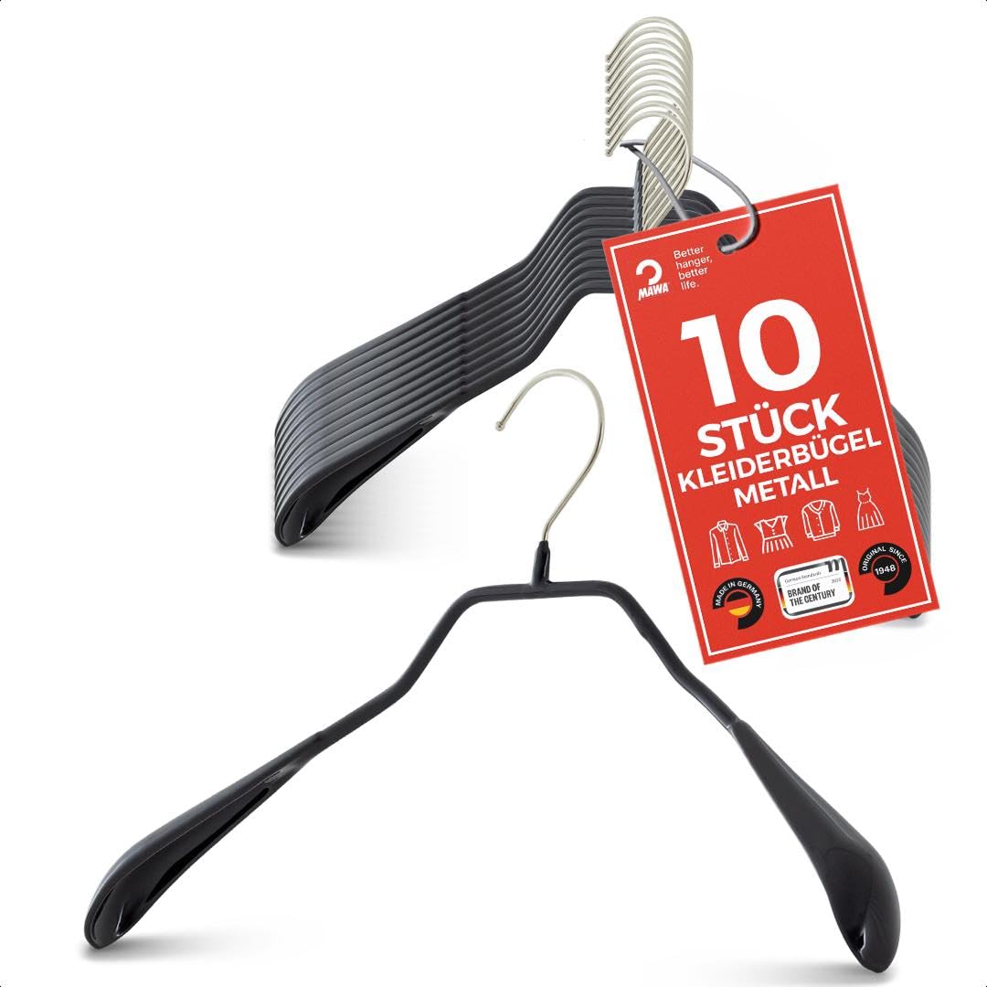 MAWA Kleiderbügel, 10 Stück, körpergeformte Metallbügel für Jacken, Mäntel, Blazer und Jacketts, 360