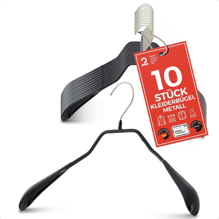 MAWA Kleiderbügel, 10 Stück, körpergeformte Metallbügel für Jacken, Mäntel, Blazer und Jacketts, 360