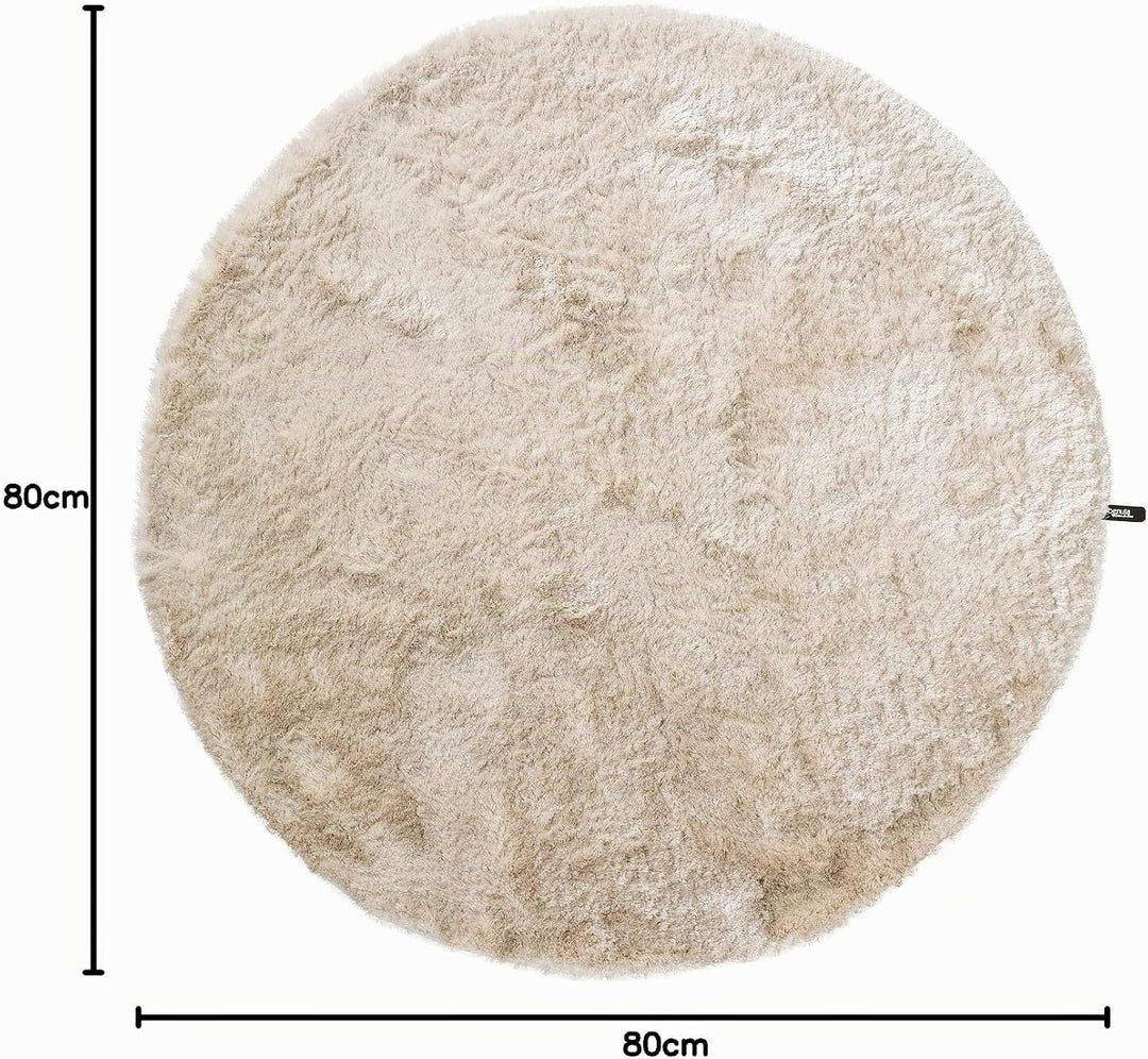 benuta Shaggy Hochflor Teppich Whisper Beige ø 80 cm rund | Langflor Teppich für Schlafzimmer und Wo