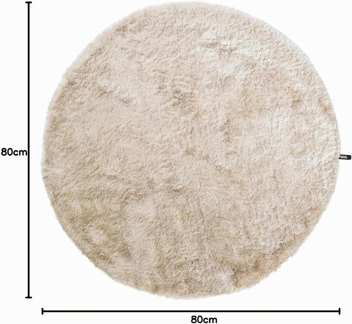 benuta Shaggy Hochflor Teppich Whisper Beige ø 80 cm rund | Langflor Teppich für Schlafzimmer und Wo