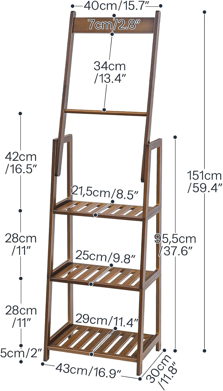 HOOBRO Handtuchhalter, Handtuchständer, Handtuchleiter, 3-stufiges, trapezförmiges Bambusregal, mult