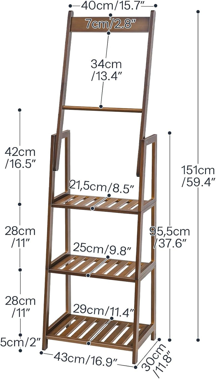 HOOBRO Handtuchhalter, Handtuchständer, Handtuchleiter, 3-stufiges, trapezförmiges Bambusregal, mult