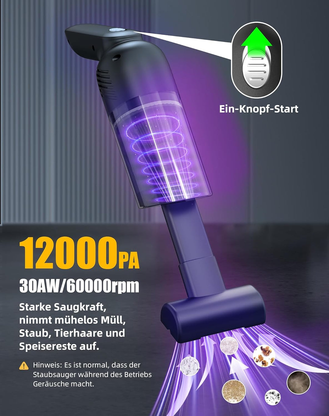 Handstaubsauger,12000Pa Handstaubsauger Akku,Mini-Luftgebläsepumpe mit 2 Waschbar HEPA-Filter,Tragba