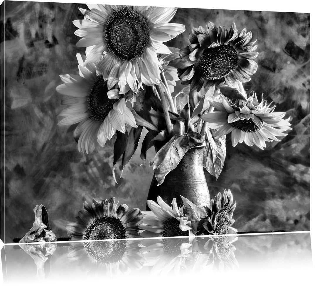 Pixxprint Monocrome, Sonnenblumen in edler Vase, Format: 100x70 auf Leinwand, 100x70