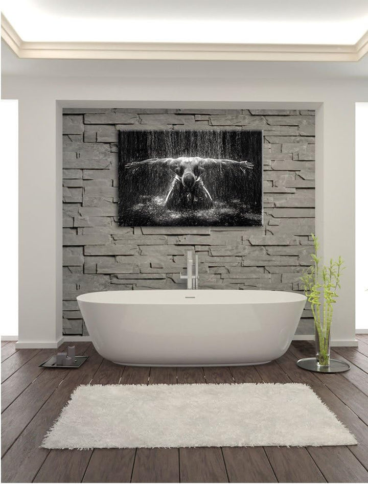 Pixxprint Bodybuilder im Regen Kunst Kohle Effekt, Format: 100x70 auf Leinwand, 100x70