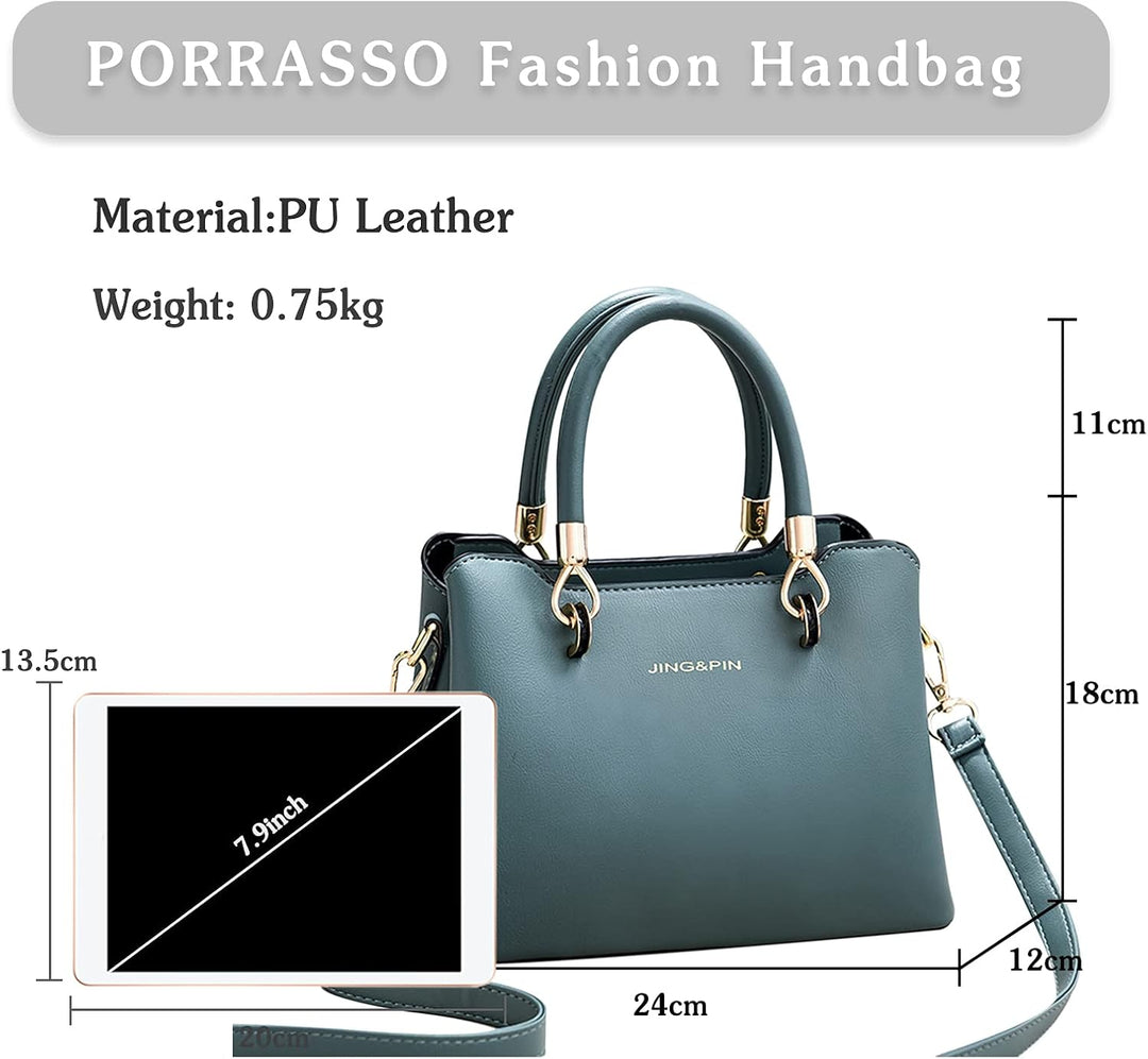 PORRASSO Damen Handtasche Mode Henkeltasche Frauen Umhängetasche PU Leder Schultertasche Top Griff T