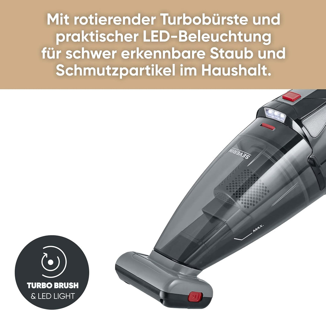 SEVERIN Akku Handstaubsauger kabellos, 18,5 V, 50 Min Laufzeit, Nass- und Trockensauger mit LED-Akku