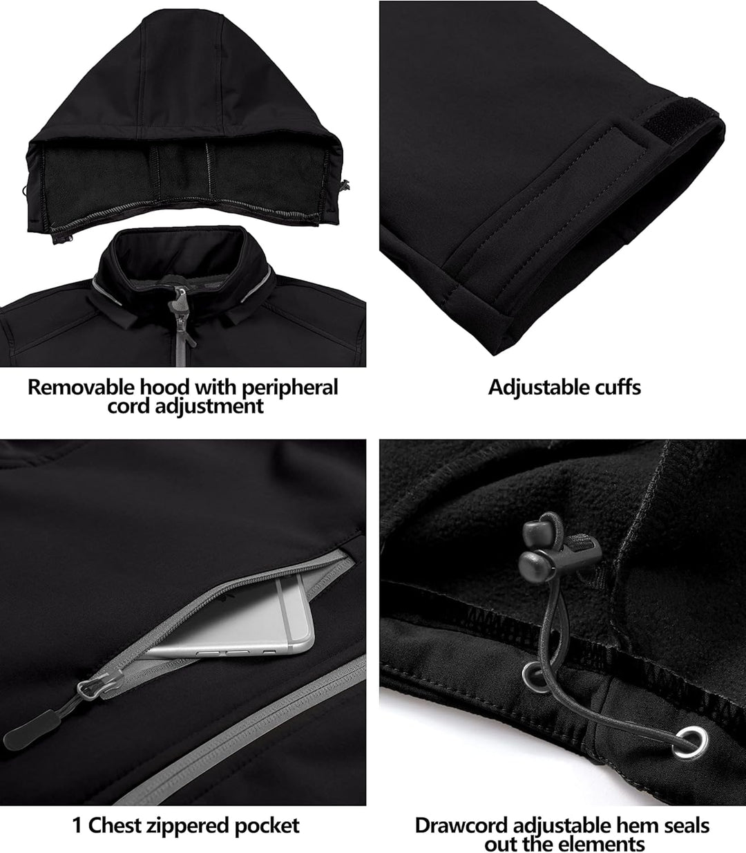 Little Donkey Andy Softshelljacke für Herren mit abnehmbarer Kapuze, Fleecefutter und Wasserabweisen