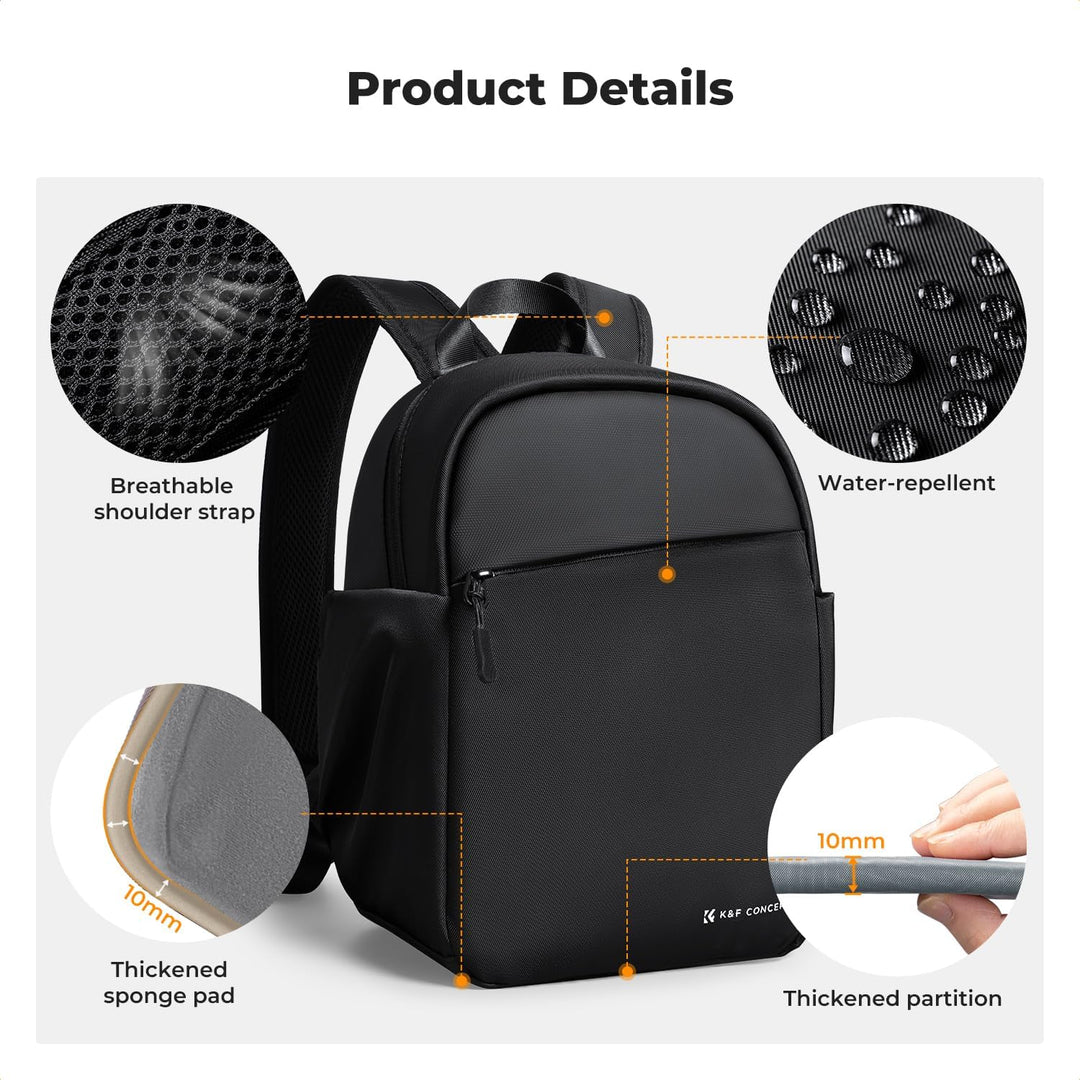 K&F CONCEPT Täglicher Kamerarucksack, Fotorucksack Klein Tragbar mit Verstellbarem Schultergurt für