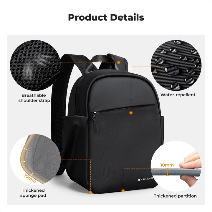 K&F CONCEPT Täglicher Kamerarucksack, Fotorucksack Klein Tragbar mit Verstellbarem Schultergurt für