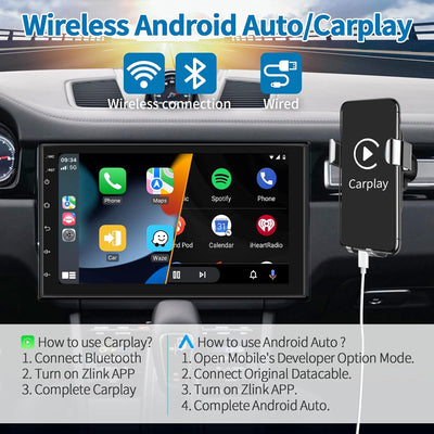 Android 11 Doppel-Din Autoradio Navi mit Apple Carplay Wireless Android Auto 7 Zoll Bildschirm Touch