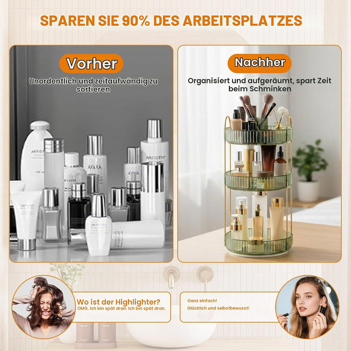 SHANNA Make Up Kosmetik Organizer: 3 Verstellbare Ebenen Make-Up-Aufbewahrung auf Ständer, Drehbarer