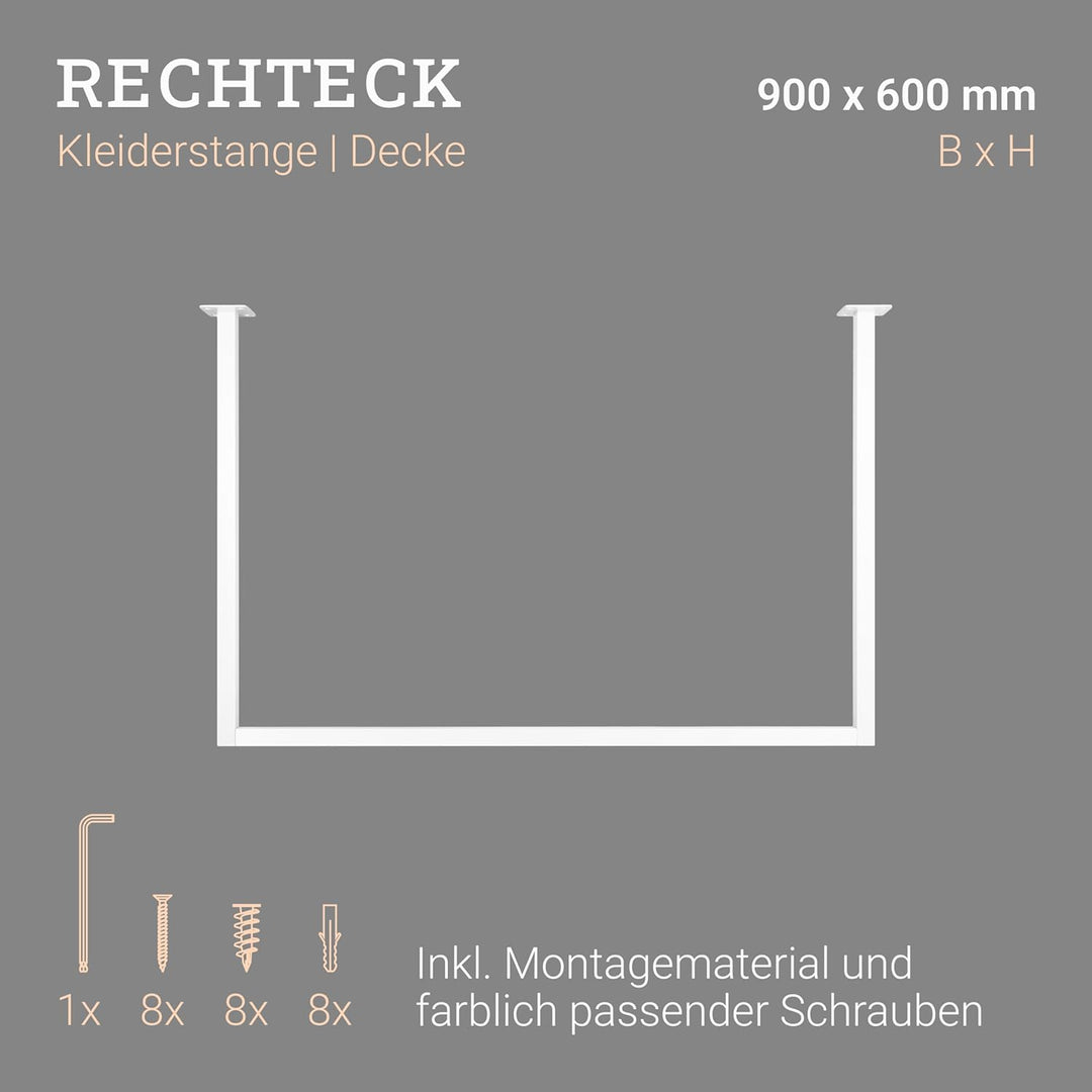 Natural Goods Berlin 1x Kleiderstange RECHTECK, Garderobenhalter U-Form, Wandmontage Bad Flur Küche,