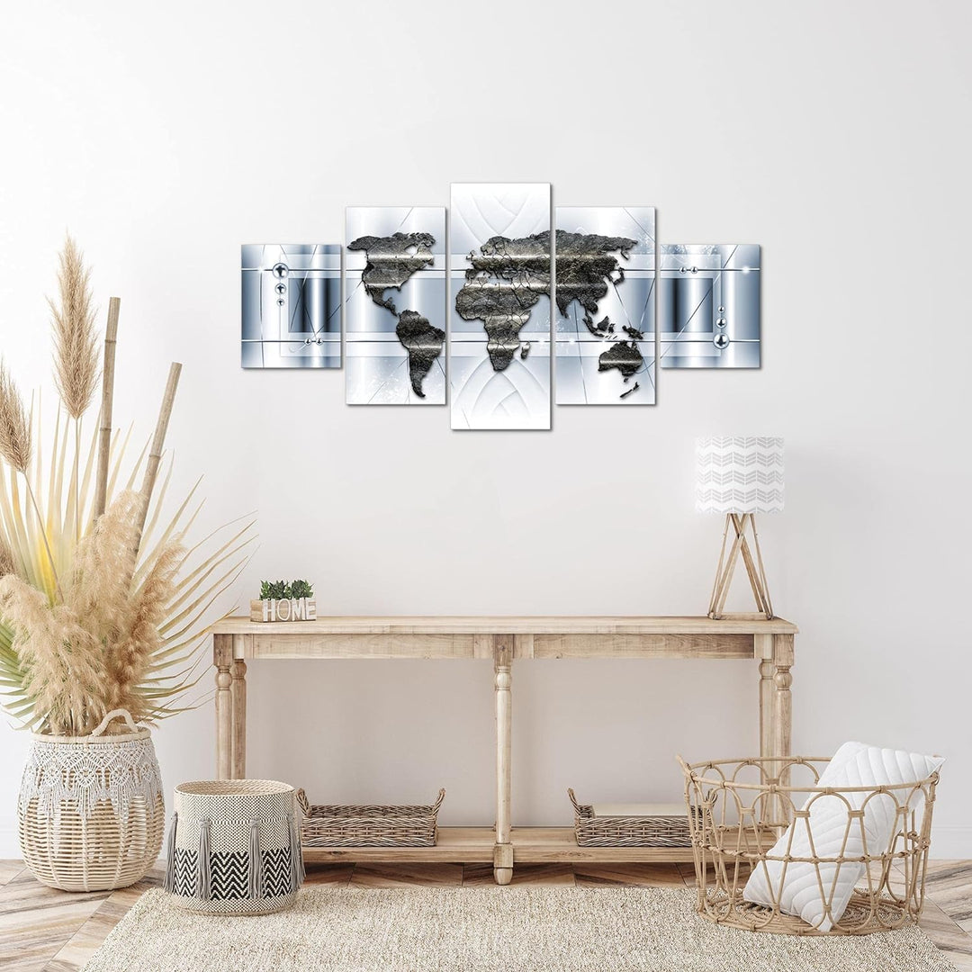 Runa Art Wandbilder Weltkarte Abstrakt 5 Teilig Bild auf Vlies Leinwand Deko Büro Wohnzimmer Kontine