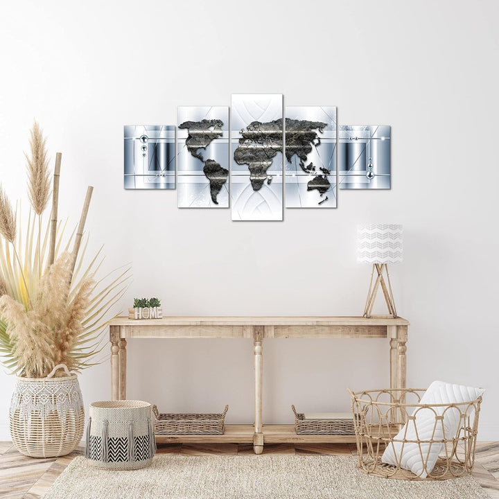Runa Art Wandbilder Weltkarte Abstrakt 5 Teilig Bild auf Vlies Leinwand Deko Büro Wohnzimmer Kontine