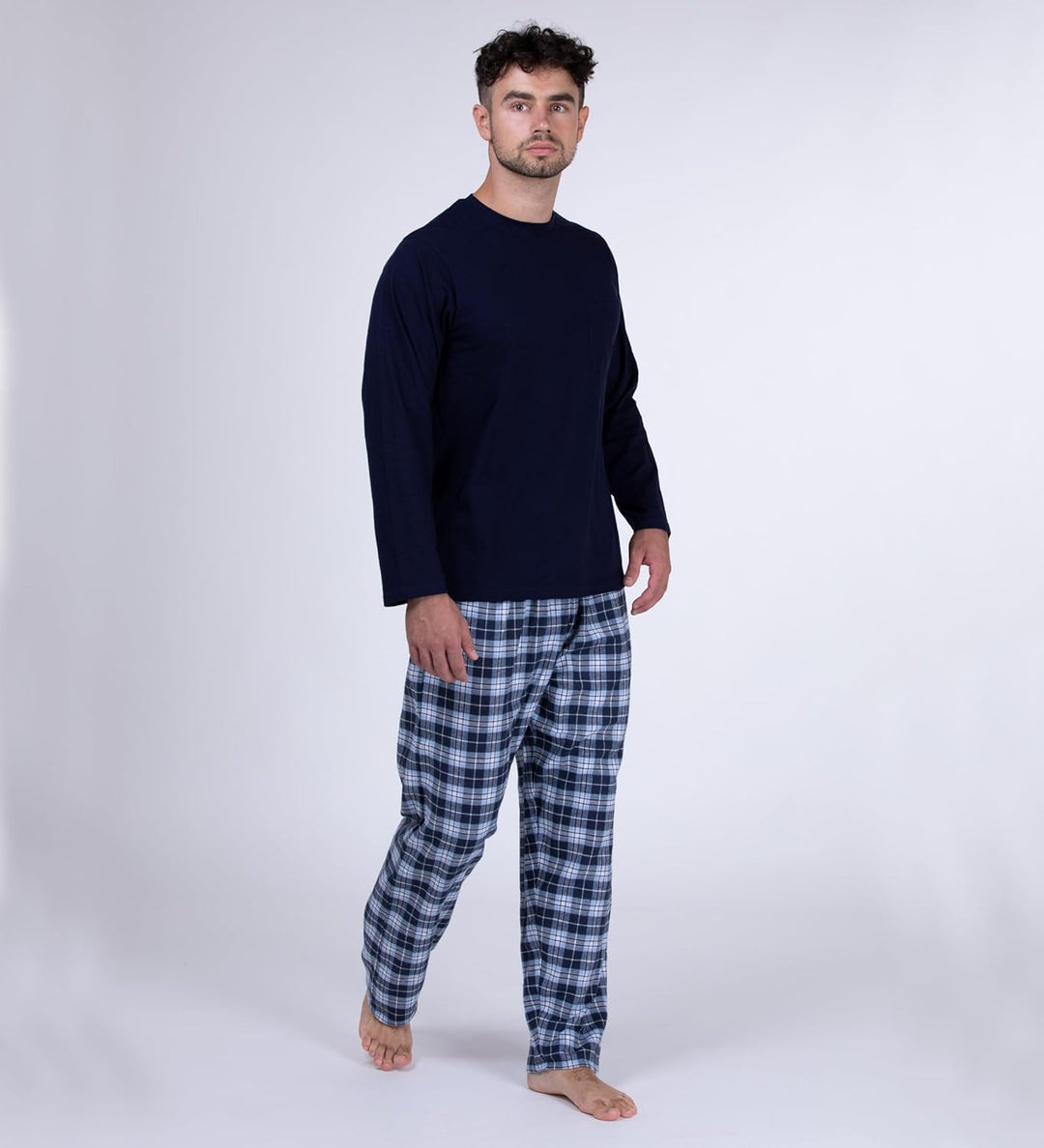Moonline Herren Schlafanzug mit Flanellhose XXL Blau, XXL Blau