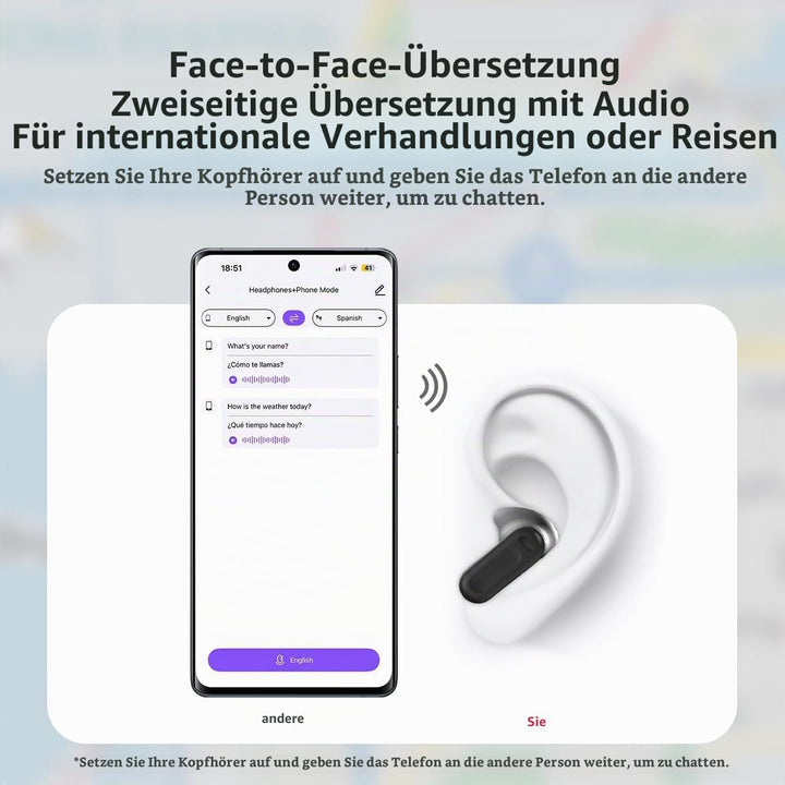 NE20 Übersetzer Kopfhörer, 3-in-1 Übersetzungskopfhörer 165 Sprachen mit App, 7 Übersetzungsmodi Ech