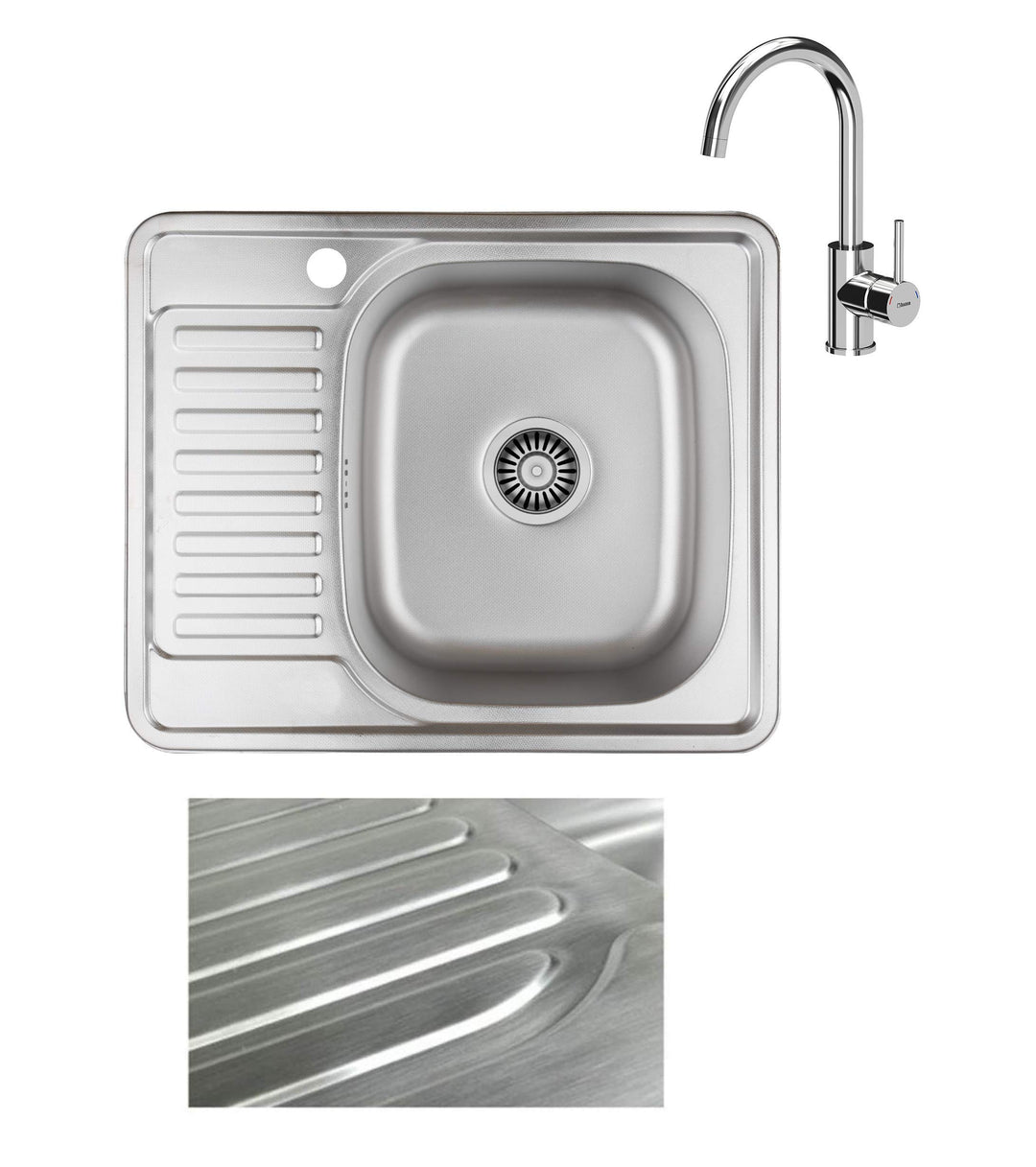 VBChome Einbauspüle mit Armatur 58x48 Satinstruktur ab 45er Unterschrank Edelstahl Küchenspüle Spüle