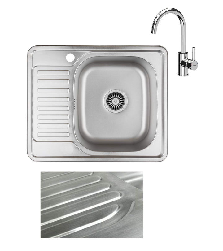 VBChome Einbauspüle mit Armatur 58x48 Satinstruktur ab 45er Unterschrank Edelstahl Küchenspüle Spüle