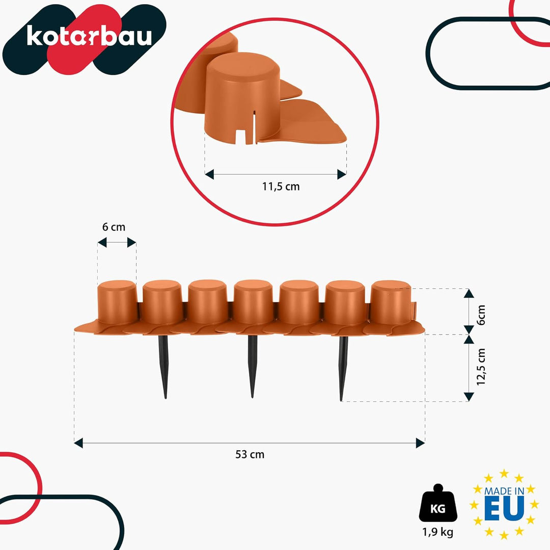 KOTARBAU® Garten-Palisade 60mm x 4,05m Ziegelrot zum Abgrenzen von Rasen und Gehwegen, Ziegelrot