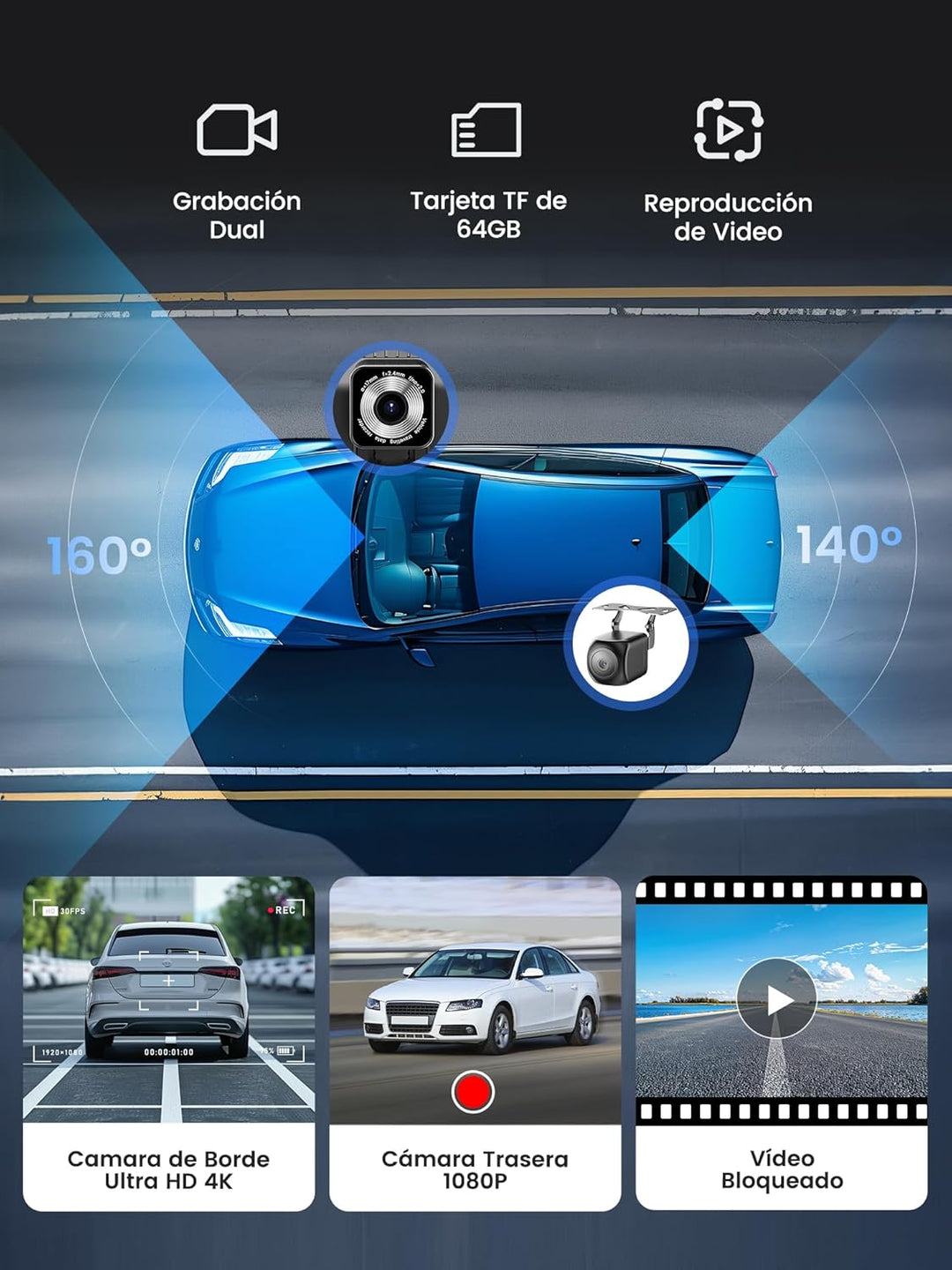 Carplay Display 9" - 4K-Dashcam & 1080P-Rückfahrkamera Drahtloses Tragbares für Apple Carplay & Andr