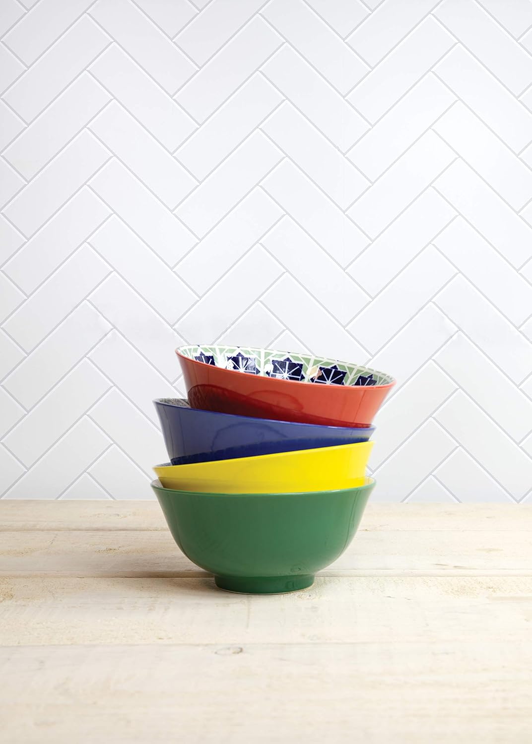 KC BLUE KitchenCraft Patterned Cereal Bowl Set in Gift Box, 4 Ceramic Bowls Ideal for Ice Cream, Sou