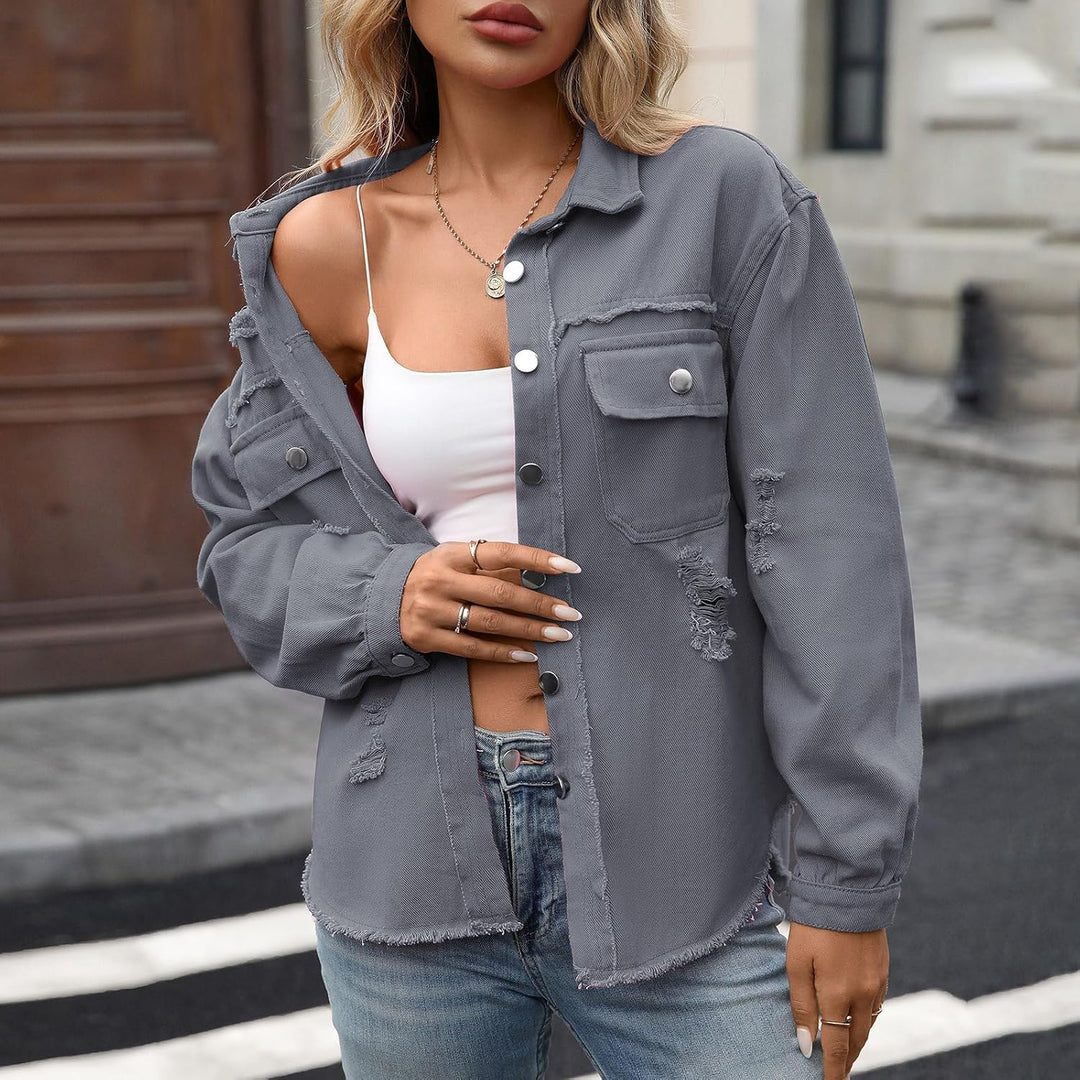 HOTIAN Damen Jeansjacke jeansjacken für damen übergangsjacke damen Vintage Jean Mantel Übergangs Rip