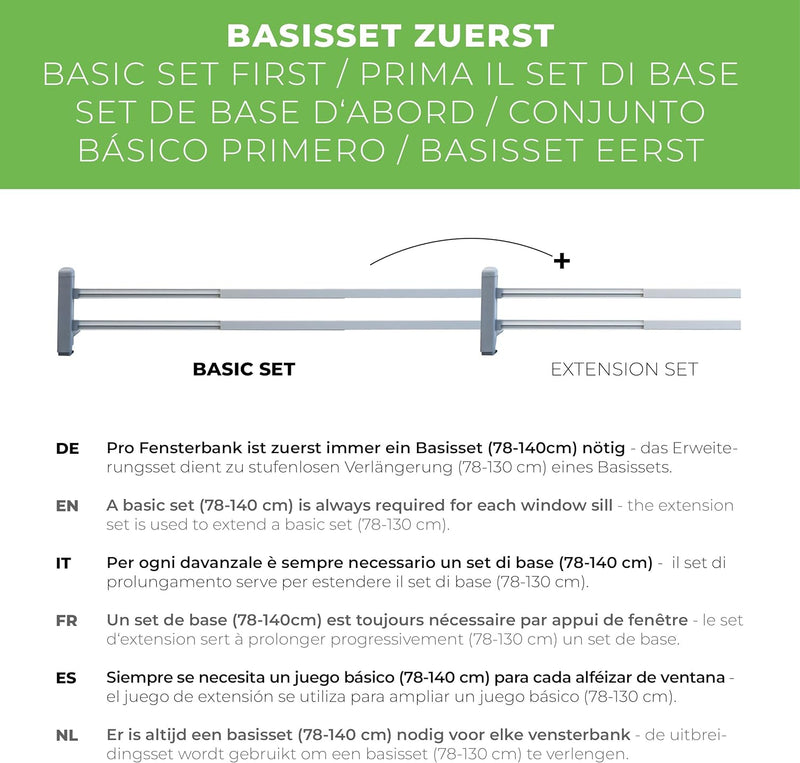 Blumenkasten Halterung für die Fensterbank, masu ERWEITERUNGSSET, zur Verlängerung eines masu BASISS