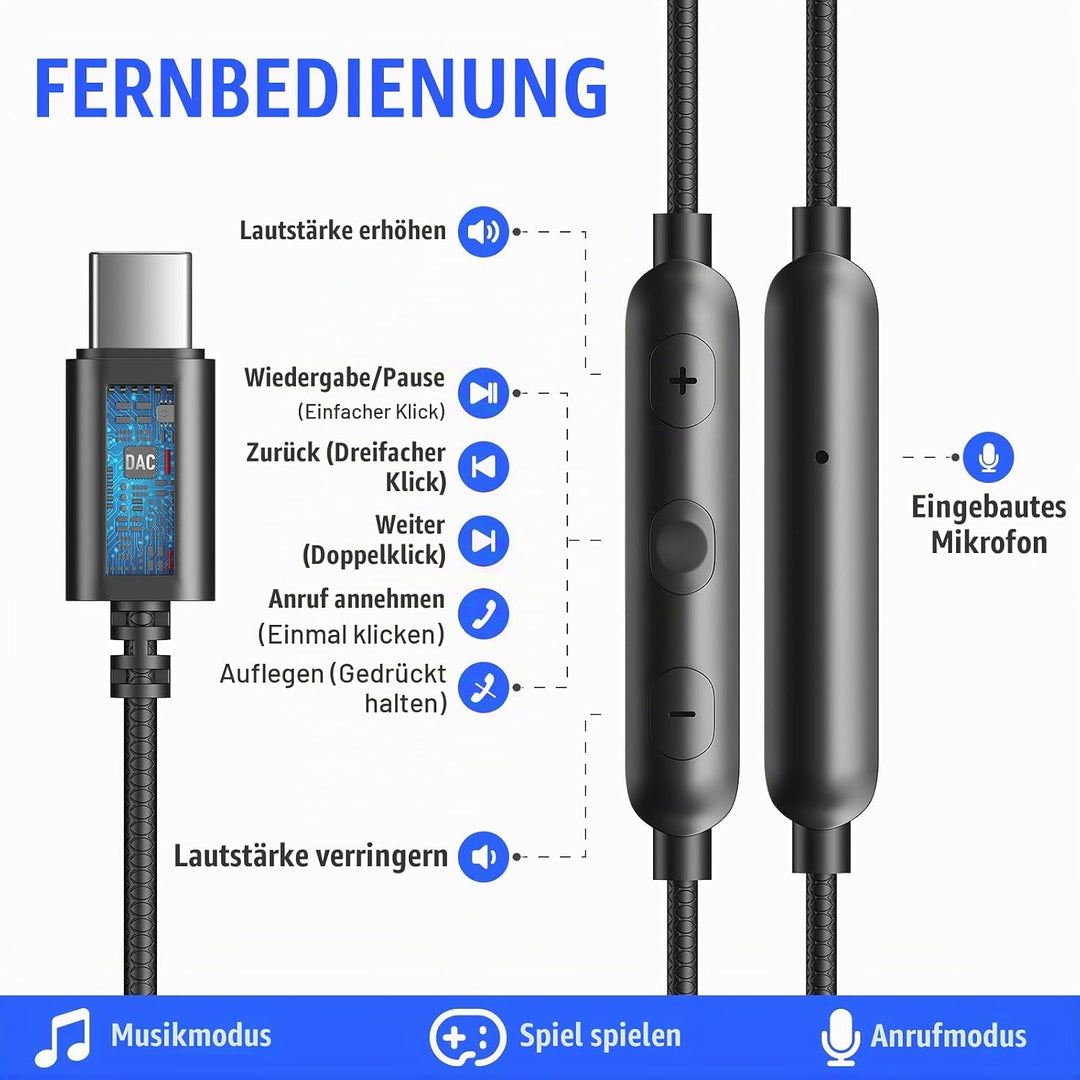 USB C Kopfhörer für Samsung A57 A37 Galaxy A55 A36 S26,In Ear Typ C Headset | USB C Anschluss Ohrhör