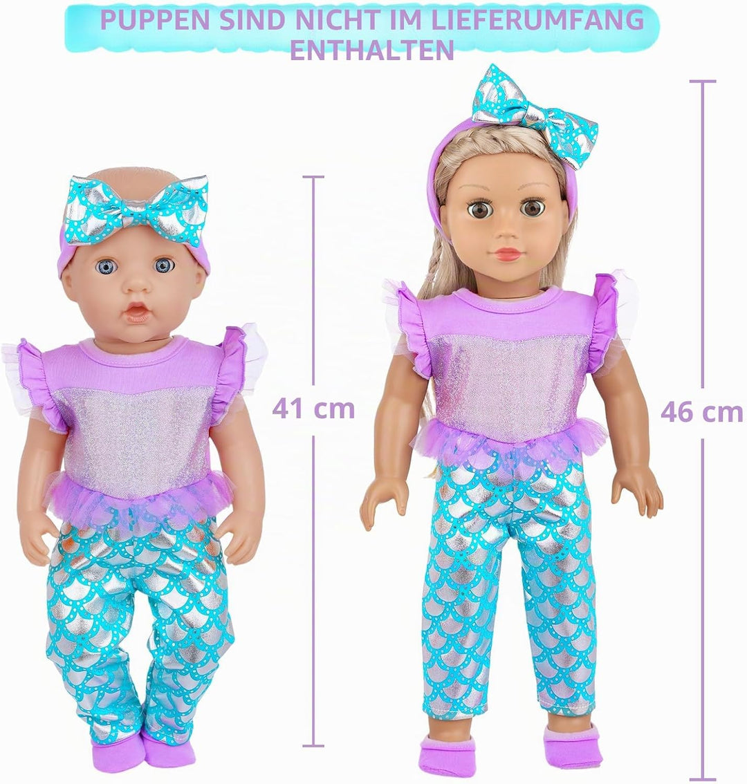Meerjungfrau Puppen Set 40-46 cm - Zubehör für Baby Puppen mit Strampler, Kuscheldecke, Haarband, Wi