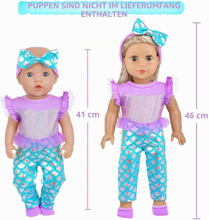 Meerjungfrau Puppen Set 40-46 cm - Zubehör für Baby Puppen mit Strampler, Kuscheldecke, Haarband, Wi