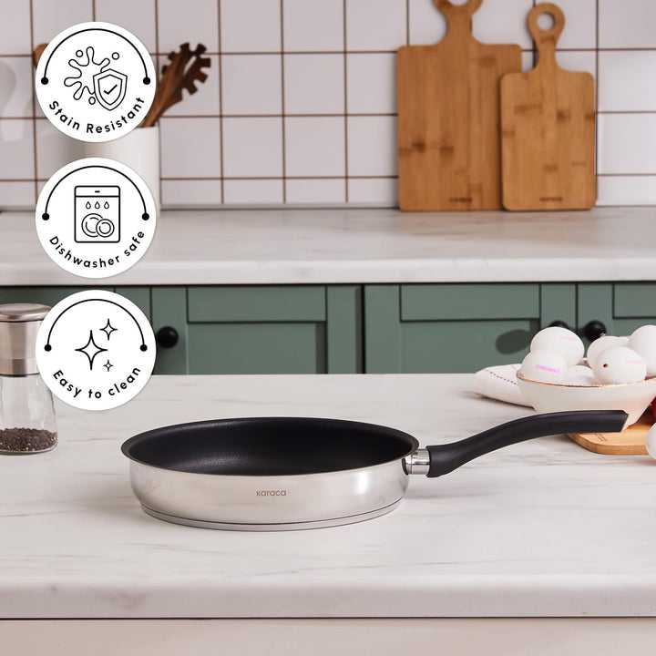 Karaca Gastro Pfanne, 24 cm - Hochwertige Pfanne aus rostfreiem Stahl 304 mit 2,1 Liter Fassungsverm