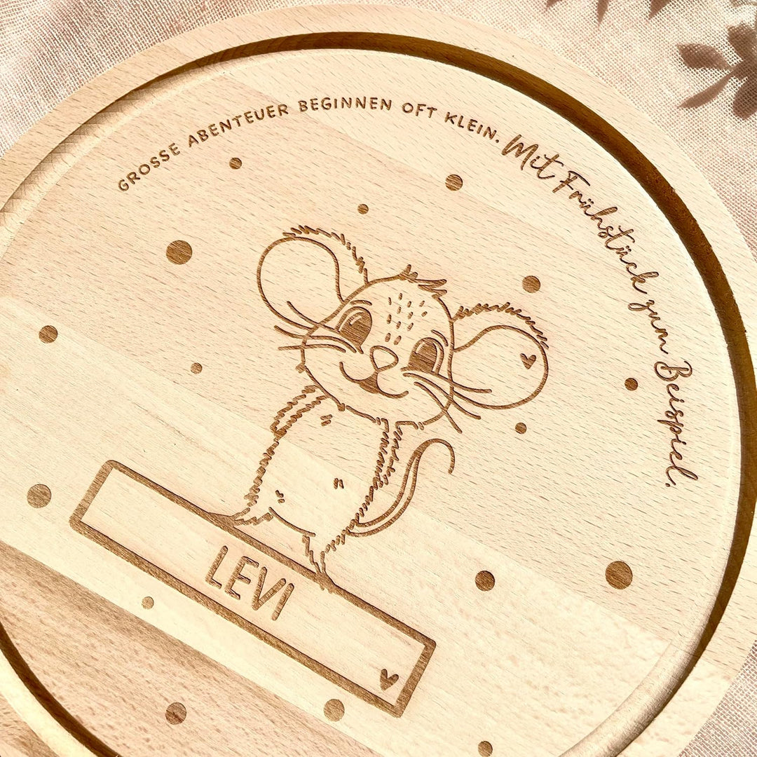 Frühstücksbrettchen mit Gravur individuelles rundes Holzbrett mit Name für Kinder, Mädchen & Jungen