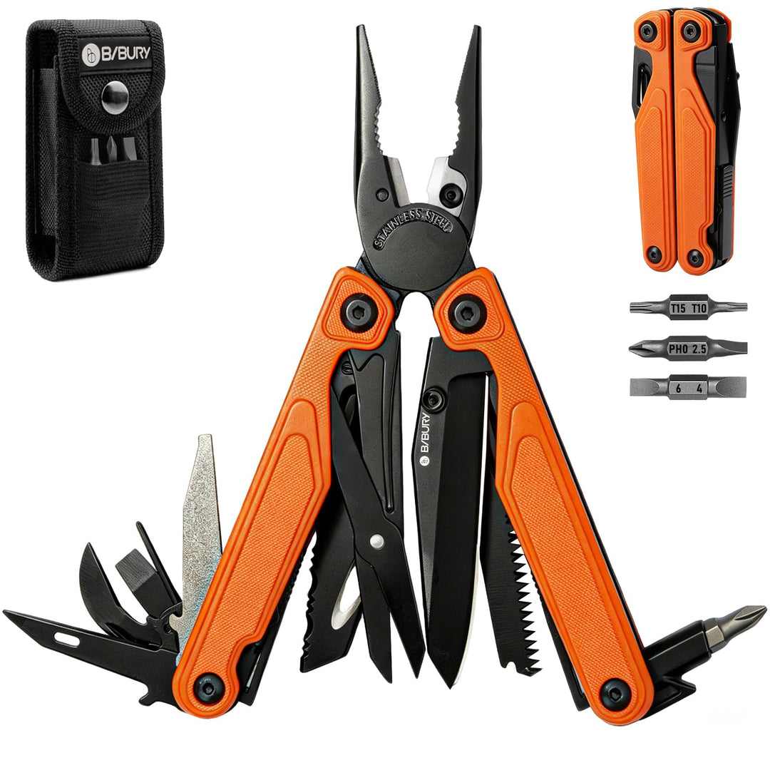 BIBURY 25-in-1 Multitool Multifunktionszange, YG12 Hartmetall-Schneide, G10-Griff, 3Cr13 Edelstahl,