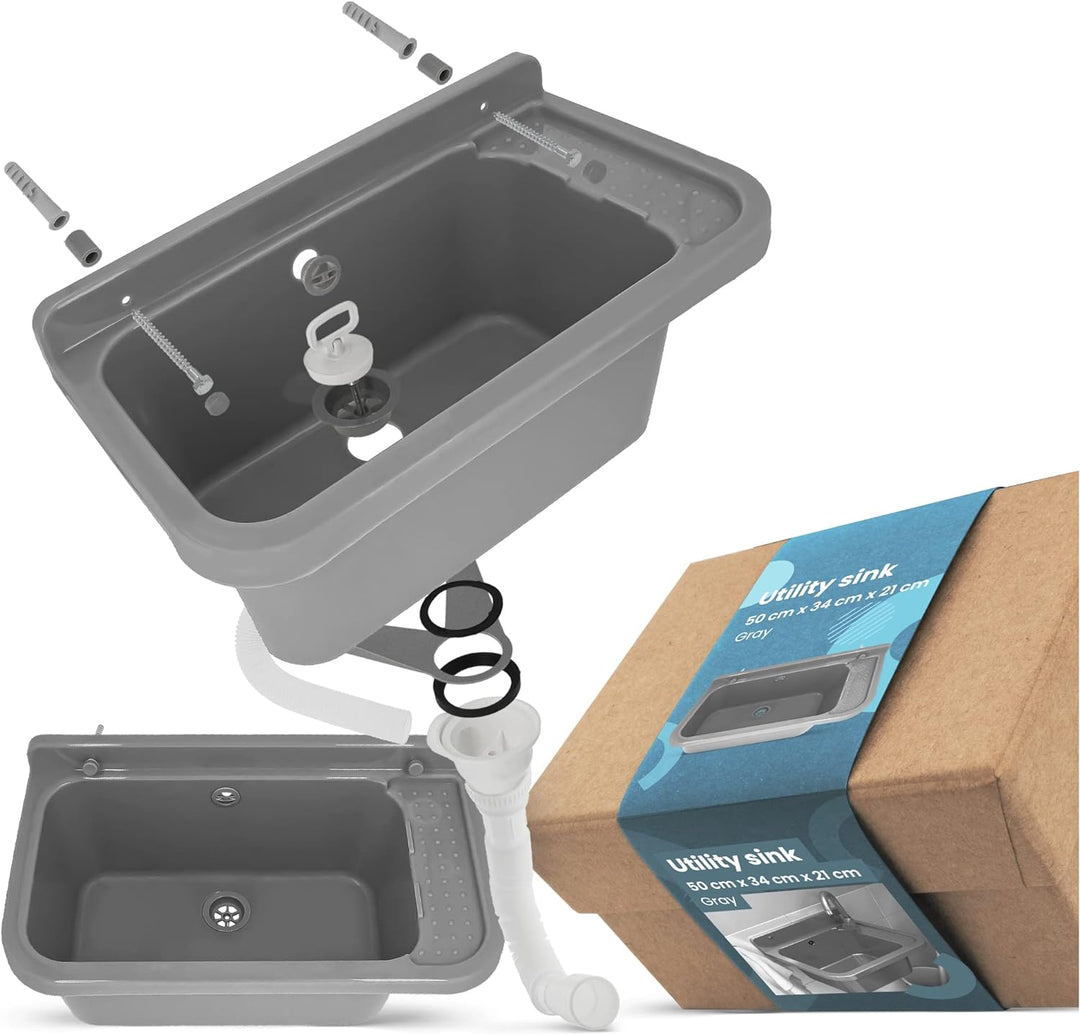 Utility Waschbecken Regal Garten Garage Outdoor Indoor 50 cm x 34 cm x 21 cm Spülbecken Grau | Wasch