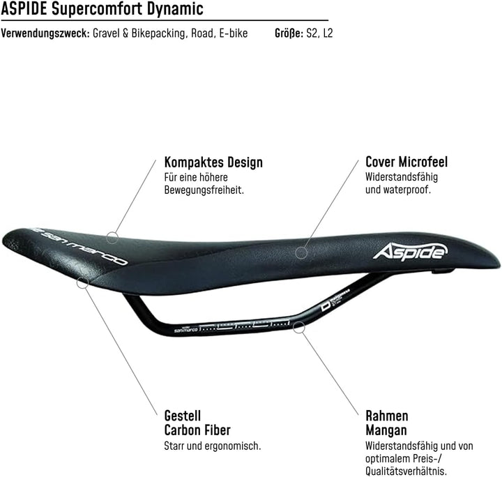 Selle San Marco Sattel ASPIDE SUPERCOMFORT Dynamic Open Fit Narrow Mangan-Streben Schwarz, Schwarz