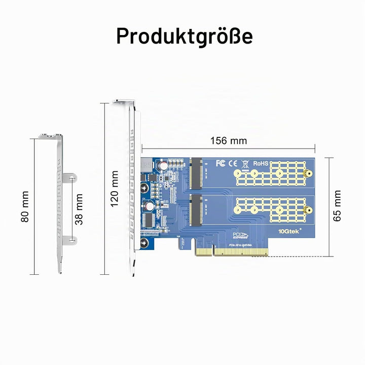 PCIe 3.0 to NVMe (2) M.2 Adapter for M.2 (M Key) SSD, PCIe X8, Requires Motherboard BIOS Support for
