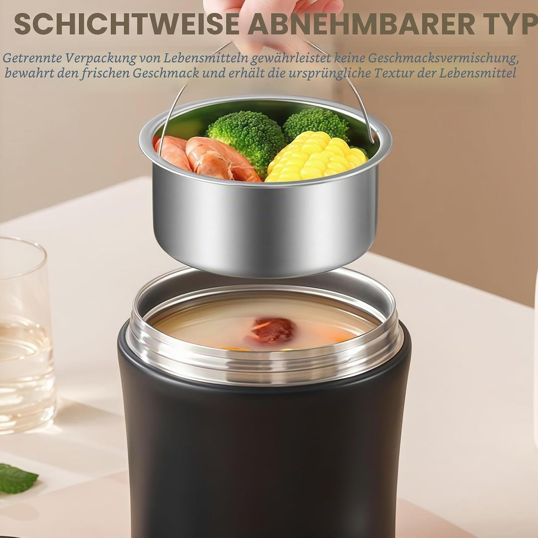 Thermobehälter für Essen: 1.2L Edelstah Warmhaltebehälter Essen mit Löffe, Auslaufsiche Thermoskanne