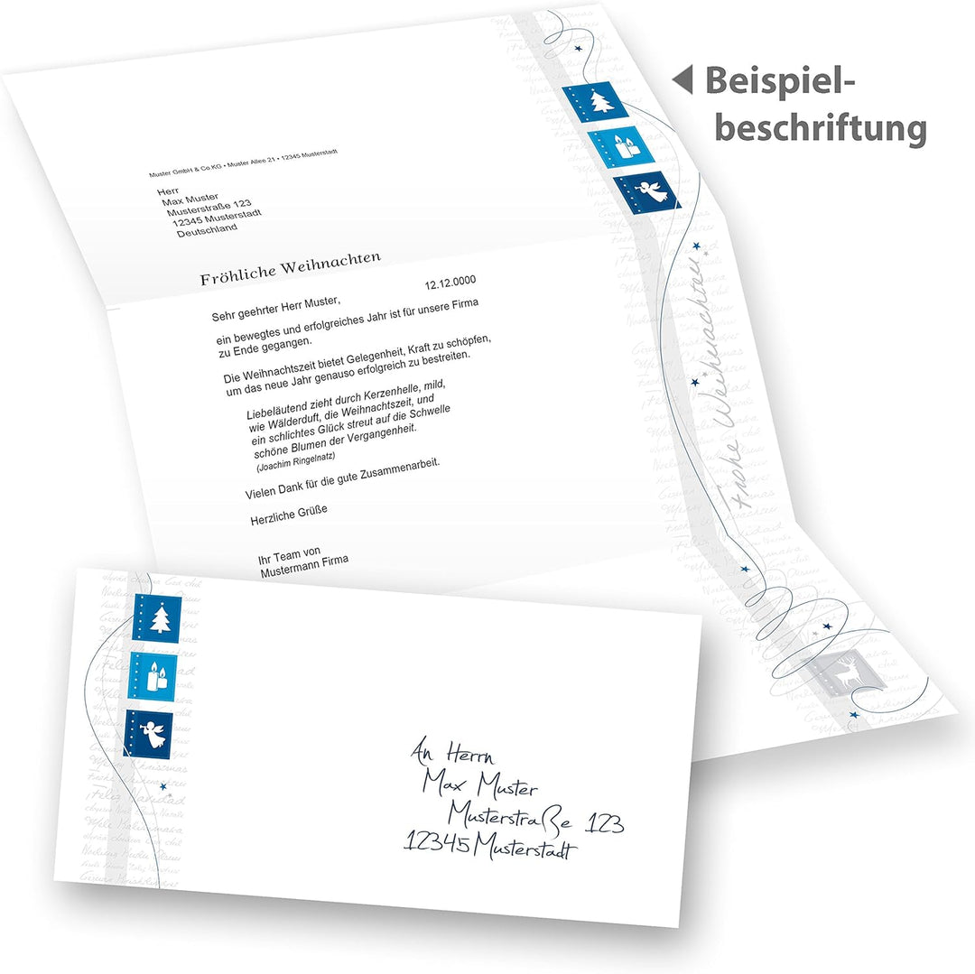 Blue Modern Art 100 Sets Weihnachtsbriefpapier mit Umschläge ohne Fenster, für Geschäftskunden, 100