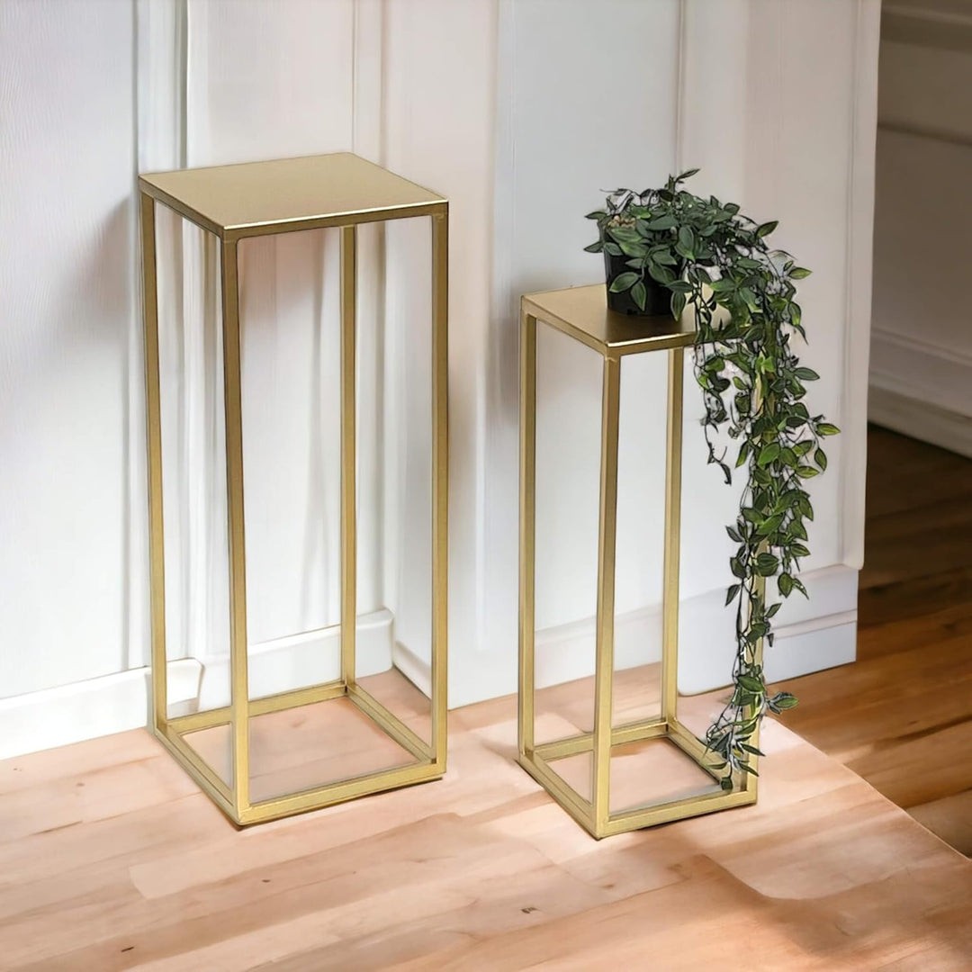 DanDiBo Blumenhocker Metall Gold Eckig Blumenständer Beistelltisch 96506 2er Set Blumensäule Modern