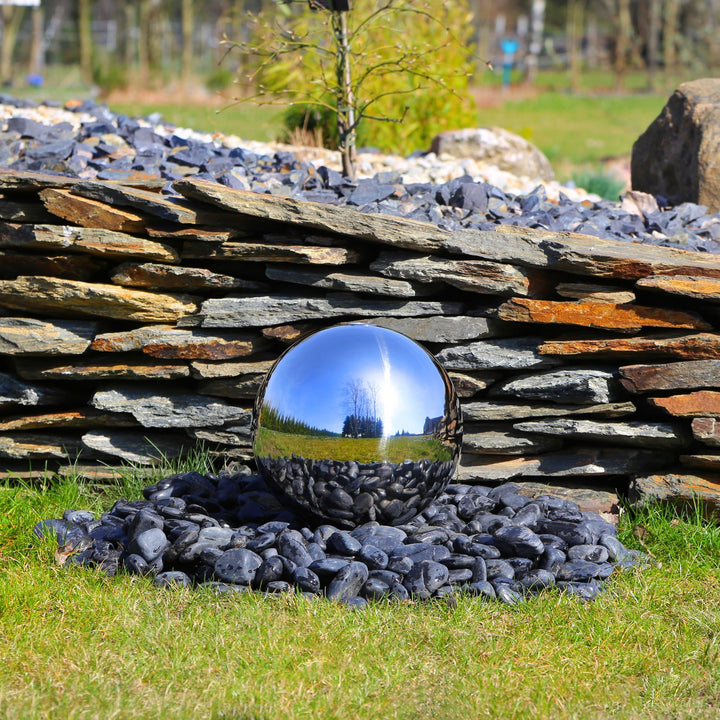Edelstahl Springbrunnen Kugel 20cm Ø poliert für Gartenbrunnen Kugelbrunnen Wasserspiel