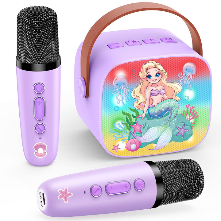 Dislocati Karaoke Maschine Kinder mit 2 Bluetooth Mikrofon, Meerjungfrauen Geschenke Spielzeug ab 3-