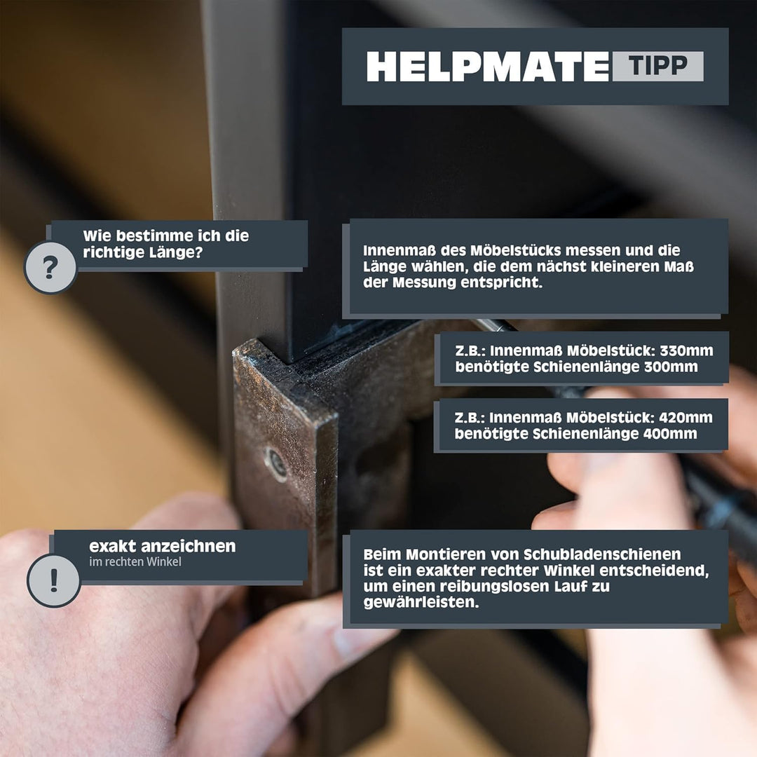 HELPMATE Schubladenschienen Vollauszug 300 mm 2 Paar 4er Set Kugelvollauszüge 35 kg Traglast Schubla