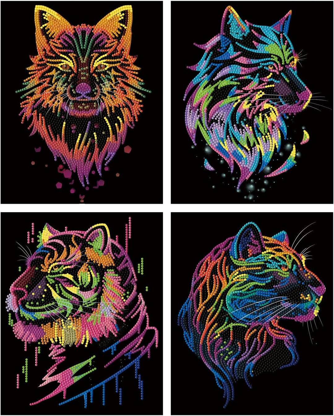 DIAMOND DOTZ DOTZIES 2594443 Original 5D Diamond Painting Set, Neon Raubkatzen, 4 bunte Diamant-Bild