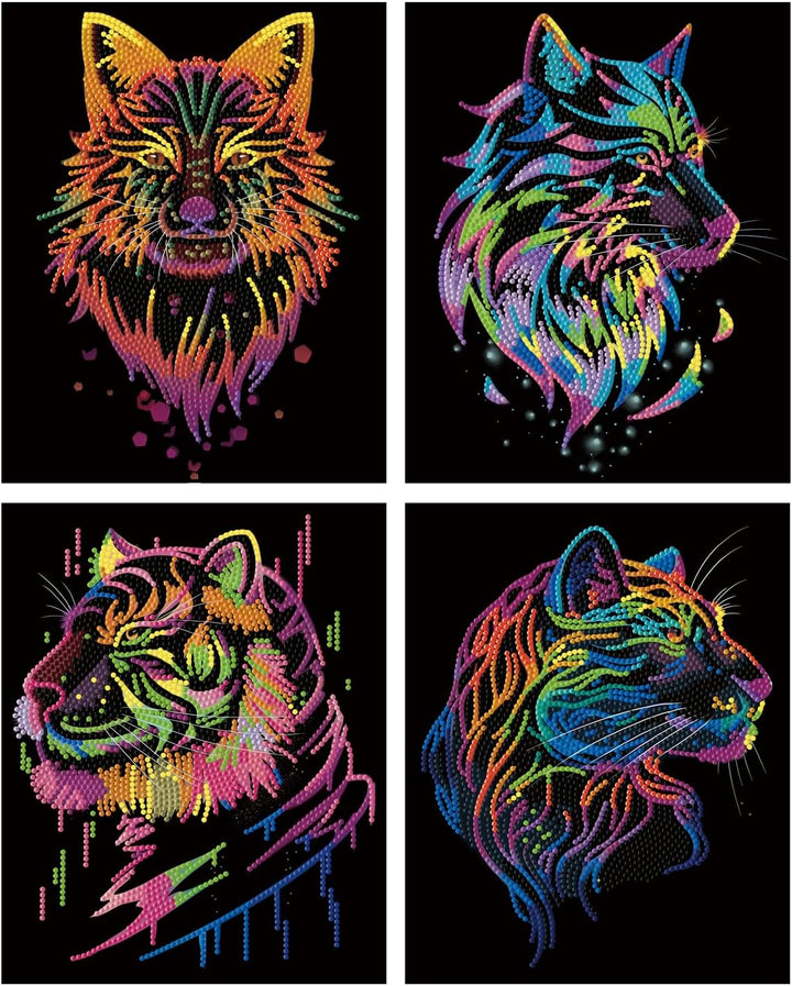 DIAMOND DOTZ DOTZIES 2594443 Original 5D Diamond Painting Set, Neon Raubkatzen, 4 bunte Diamant-Bild