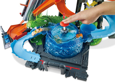 Hot Wheels FTB67 - City Ultimative Autowaschanlage mit Krokodil, Car Wash Waschstation Spielset mit