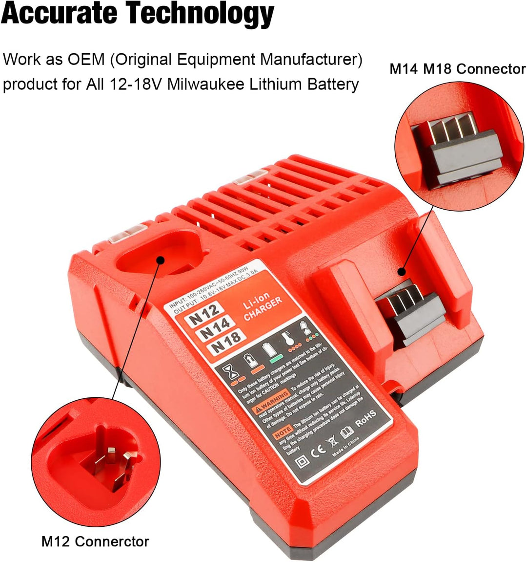 Waitley M12 & M18 Ladegerät für Milwaukee M18 M12 akku