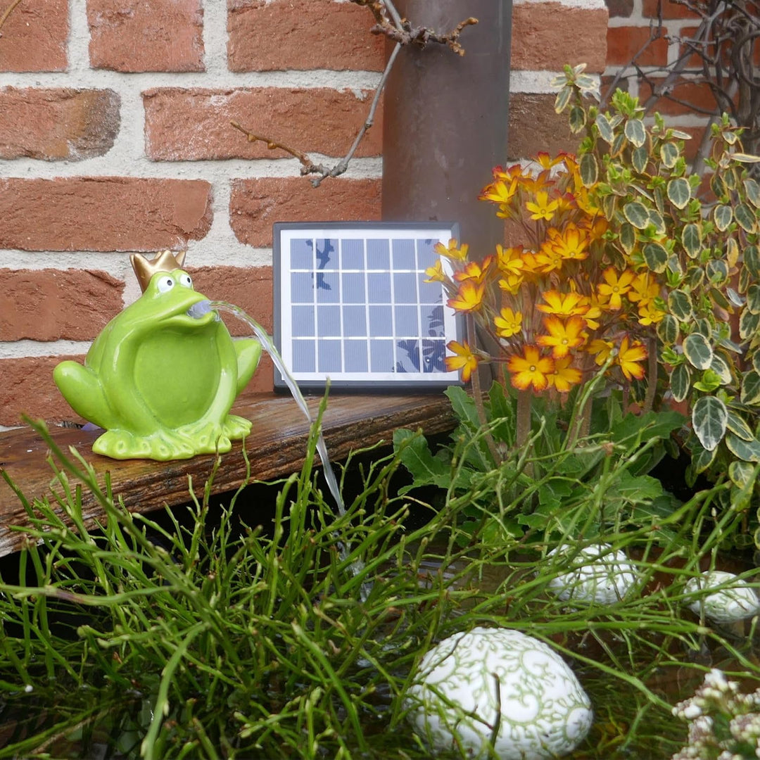 Storm's Gartenzaubereien Wasserspeier Frosch 12cm mit Solarpumpe aus Keramik für Miniteich - Balkon