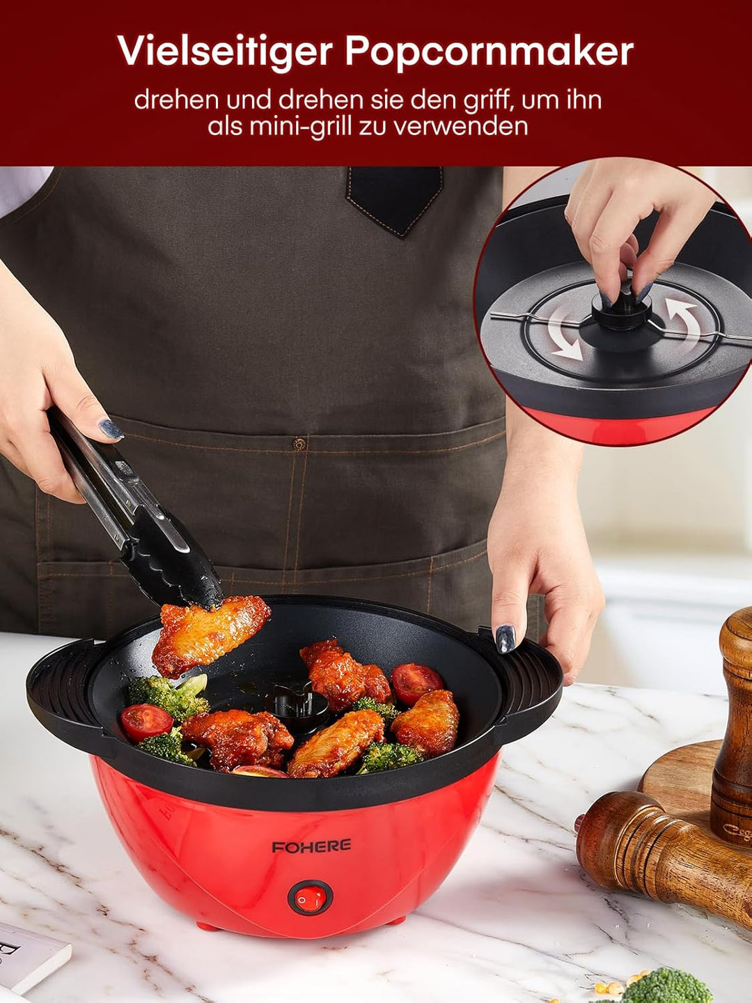 FOHERE Popcornmaschine, 3.5L Popcorn Maker für Zuhause, Elektrische Rühr Popcorn Popper mit Zucker &