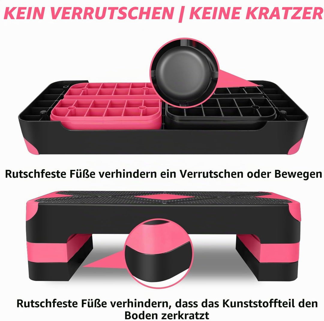 Aerobic Steppbrett Höhenverstellbar Stepper mit 3 Stufen 10/15/20cm, rutschfest Fitness Step-Bench f